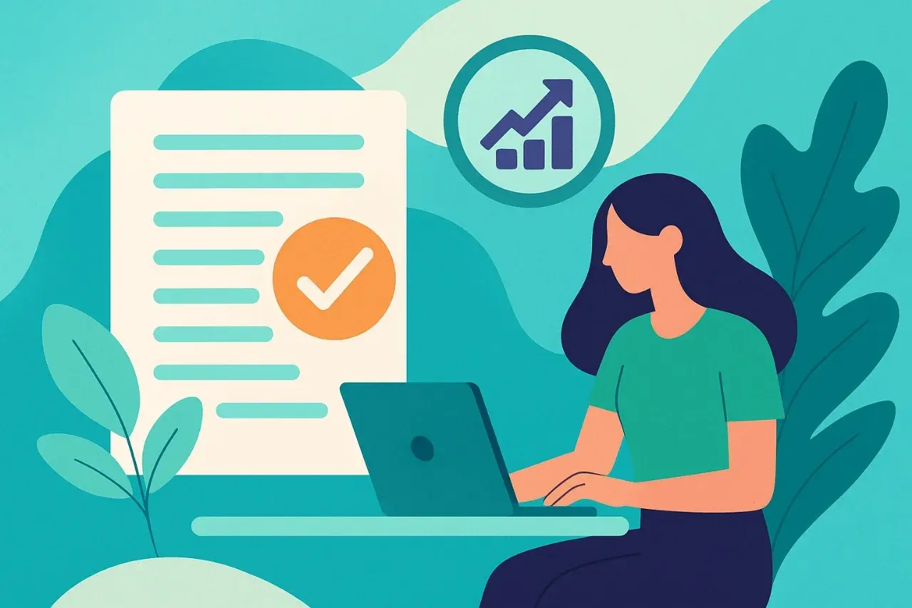 Ilustración de una persona logrando resultados y productividad con software de Apoyotek, simbolizando la transformación digital y beneficios concretos para PYMES.