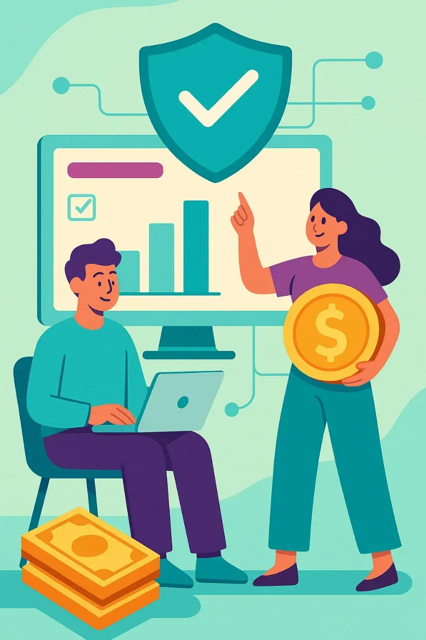 Ilustración de opciones de financiamiento para software empresarial. Apoyotek Software ofrece planes flexibles y escalables adaptados al presupuesto del cliente para sus soluciones.